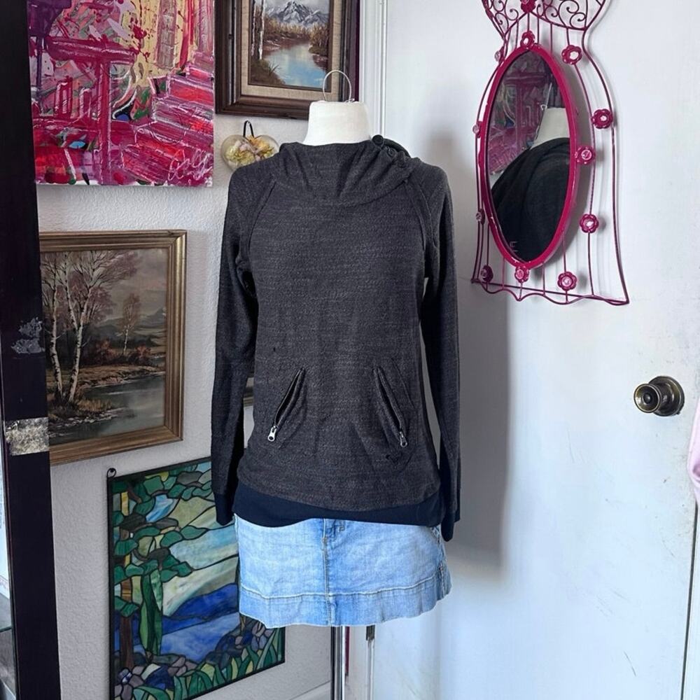 roxy gray black high neck hoodie pullover jacket